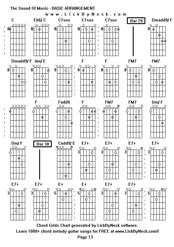 Chord Grids Chart of chord melody fingerstyle guitar song-The Sound Of Music - BASIC ARRANGEMENT,generated by LickByNeck software.